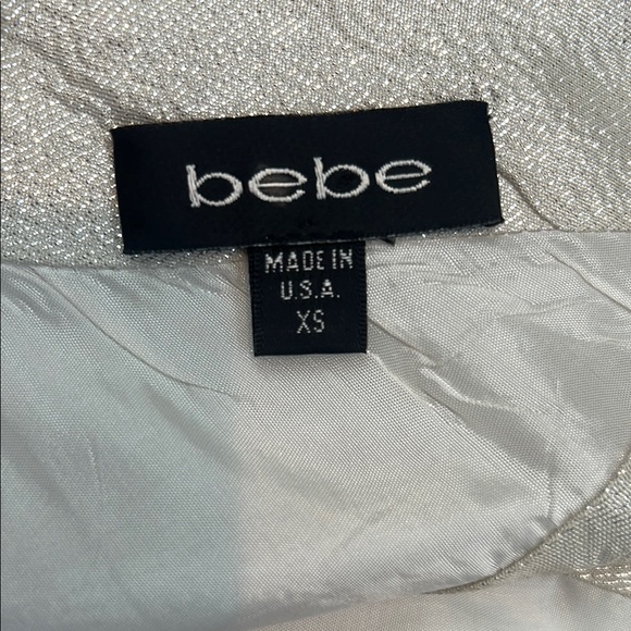 Bebe Cream Sheath Mini Dress with Scoop Neck and Silver Sparkly Embellishments - Picture 7 of 9